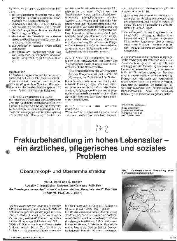 Vorschauseite 1: Frakturbehandlung im hohen Lebensalterein ärztliches, pflegerisches und soziales Problem // Oberarmkopfund Oberarmhalsfraktur
