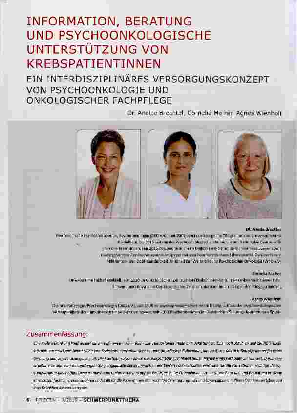 Vorschauseite 1: INFORMATION, BERATUNG UND PSYCHOONKOLOGISCHE UNTERSTÜTZUNG VON KREBSPATIENTINNEN