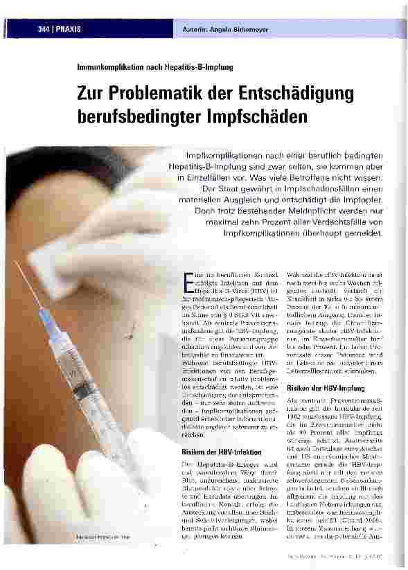 Vorschauseite 1: Zur Problematik der Entschädigung berufsbedingter Impfschäden