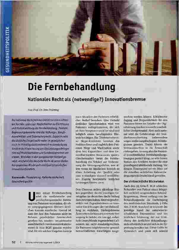 Vorschauseite 1: Die Fernbehandlung Nationales Recht als (notwendige? ) Innovationsbremse
