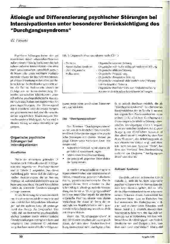 Vorschauseite 1: Ätiologie und Differenzierung psychischer Störungen bei Intensivpatienten unter besonderer Berücksichtigung des Durchgangssyndroms