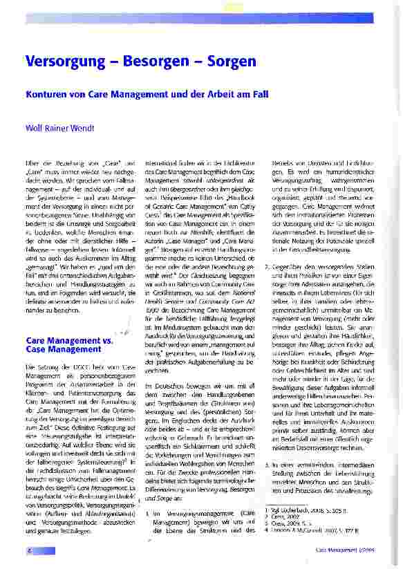 Vorschauseite 1: Versorgung - Besorgen - SorgenKonturen von Care Management und der Arbeit am Fall