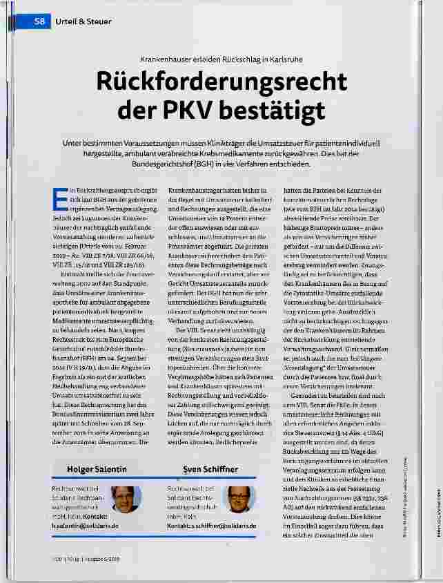 Vorschauseite 1: Rückforderungsrecht der PKV bestätigt