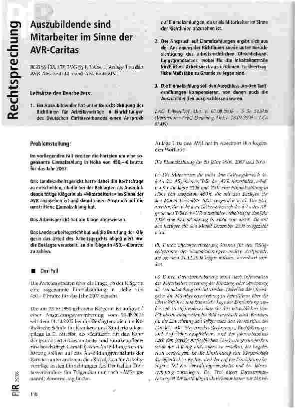 Vorschauseite 1: Auszubildende sind Mitarbeiter im Sinne der AVR-Caritas