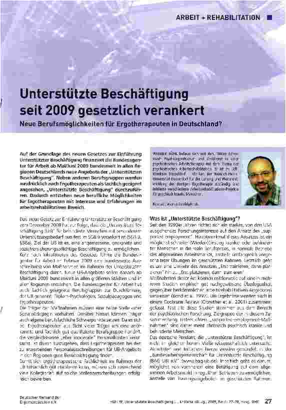 Vorschauseite 1: Unterstützte Beschäftigung seit 2009 gesetzlich verankert