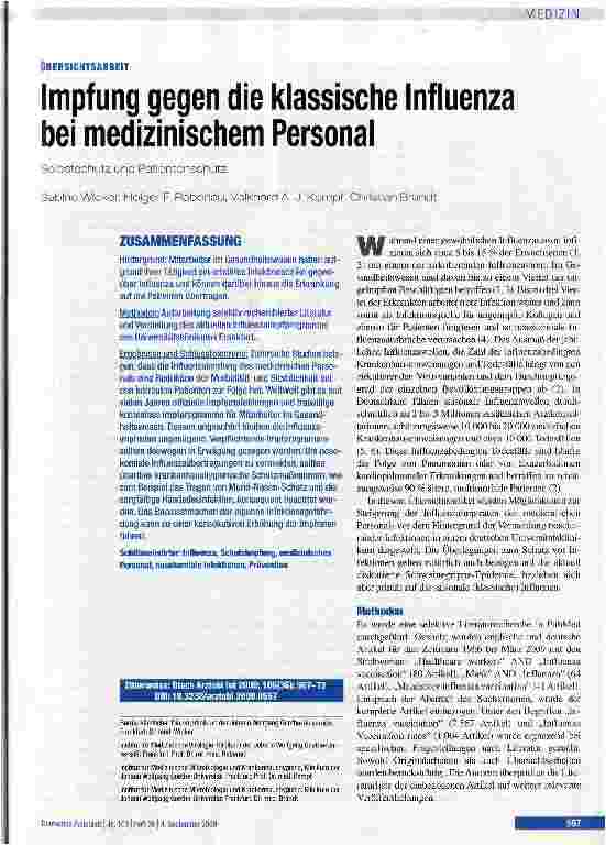 Vorschauseite 1: Impfung gegen die klassische Influenza bei medizinischem Personal