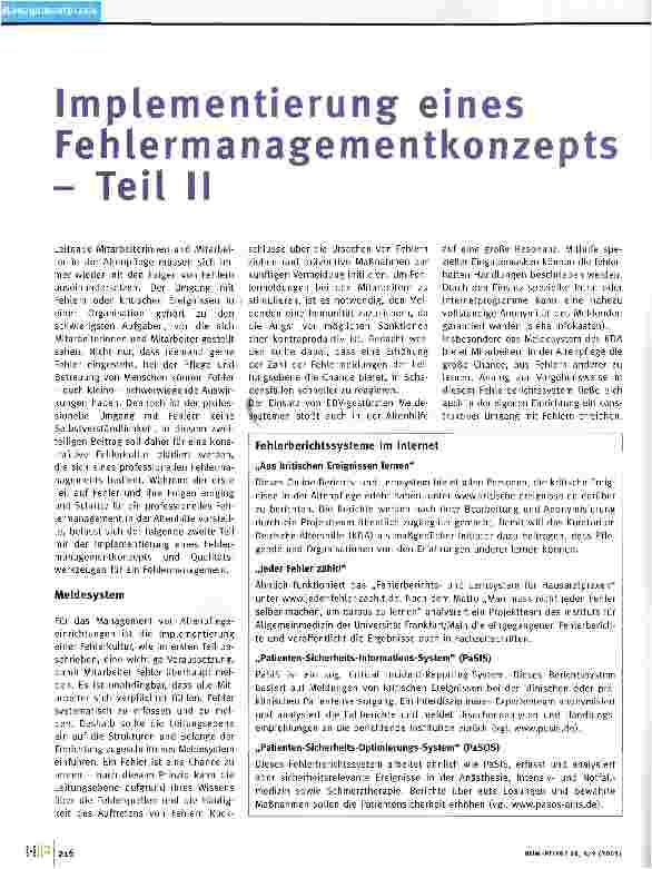 Vorschauseite 1: Implementierung eines Fehlermanagementkonzepts - Teil II