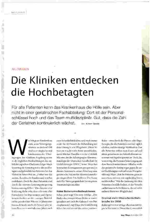 Vorschauseite 1: Die Kliniken entdecken die Hochbetagten