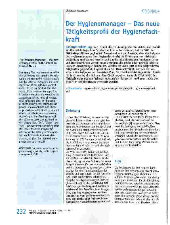 Vorschauseite 1: Der Hygienemanager - Das neue Tätigkeitsprofil der Hygienefachkraft