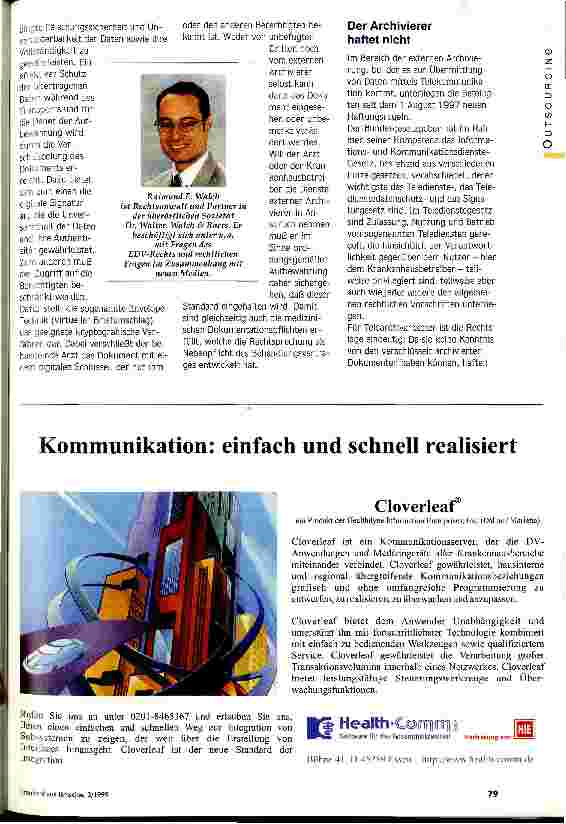 Vorschauseite 2: Patientendaten in den virtuellen Briefumschlag Rechtliche Aspekte bei der externen (Tele-) Archivierung