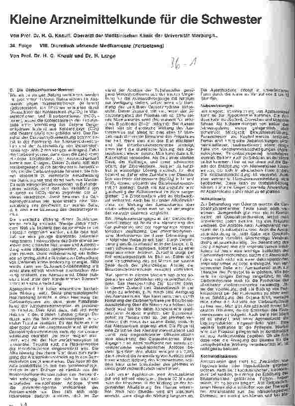 Vorschauseite 1: Kleine Arzneimittelkunde für die Schwester 34. Folge: VIII. Diuretisch wirkende Medikamente (Fortsetzung)