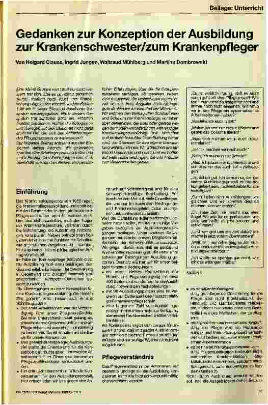 Vorschauseite 1: Gedanken zur Konzeption der Ausbildung zur Krankenschwester/ zum Krankenpfleger