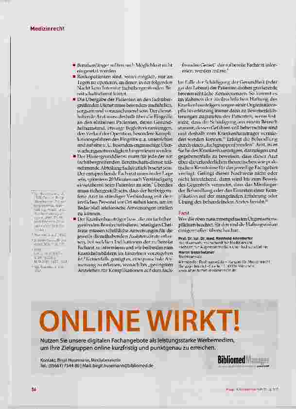 Vorschauseite 3: Zur Zulässigkeit fachübergreifender (Vordergrund-) Bereitschaftsdienste für Chirurgie und Innere Medizin