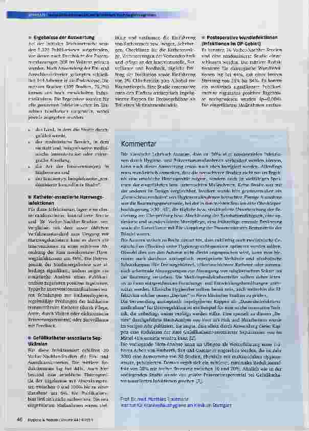 Vorschauseite 2: Wie viele nosokomiale Infektionen sind durch Hygieneprogramme vermeidbar? Ergebnisse einer neuen Meta-Analyse