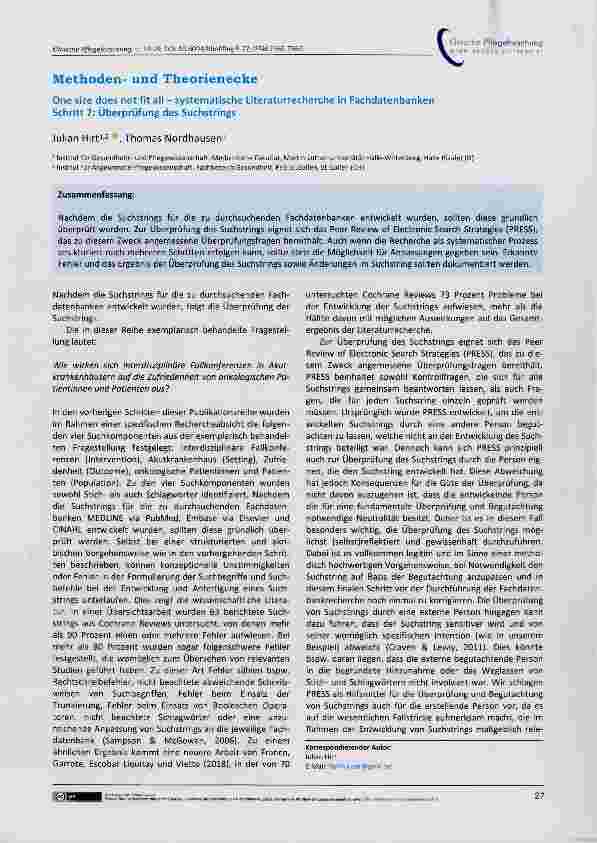 Vorschauseite 1: Methodenund Theorienecke One size does not fit all systematische Literaturrecherche in Fachdatenbanken Schritt 7: Überprüfung des Suchstrings