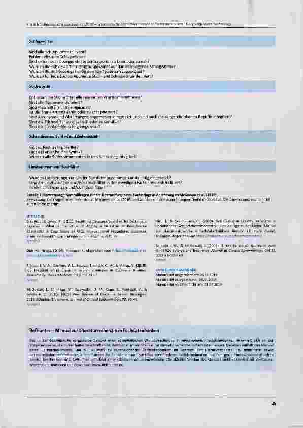 Vorschauseite 3: Methodenund Theorienecke One size does not fit all systematische Literaturrecherche in Fachdatenbanken Schritt 7: Überprüfung des Suchstrings