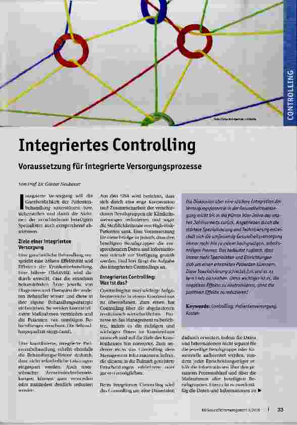 Vorschauseite 1: Integriertes Controlling Voraussetzung für integrierte Versorgungsprozesse