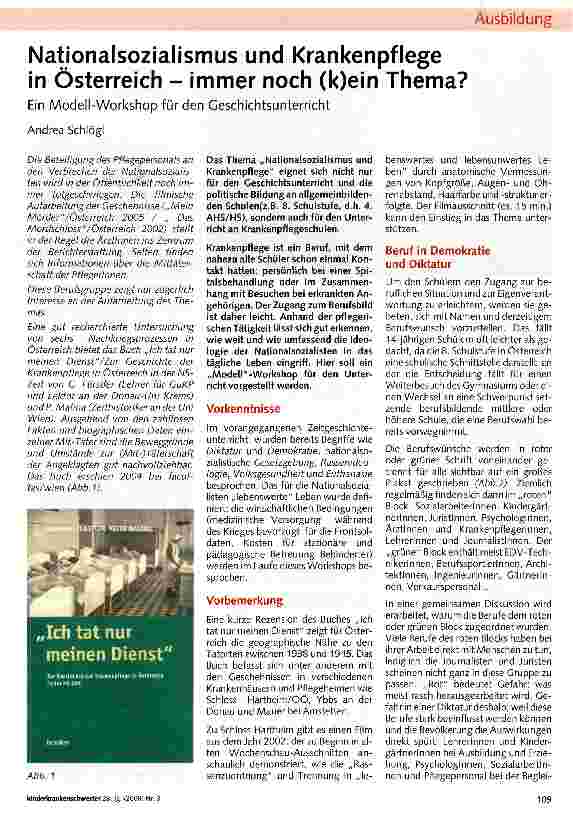 Vorschauseite 1: Nationalsozialismus und Krankenpflege in Österreich - immer noch (k)ein Thema?