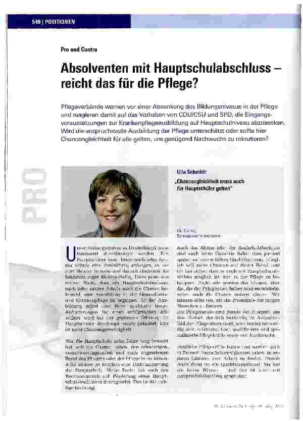Vorschauseite 1: Absolventen mit Hauptschulabschluss reicht das für die Pflege?