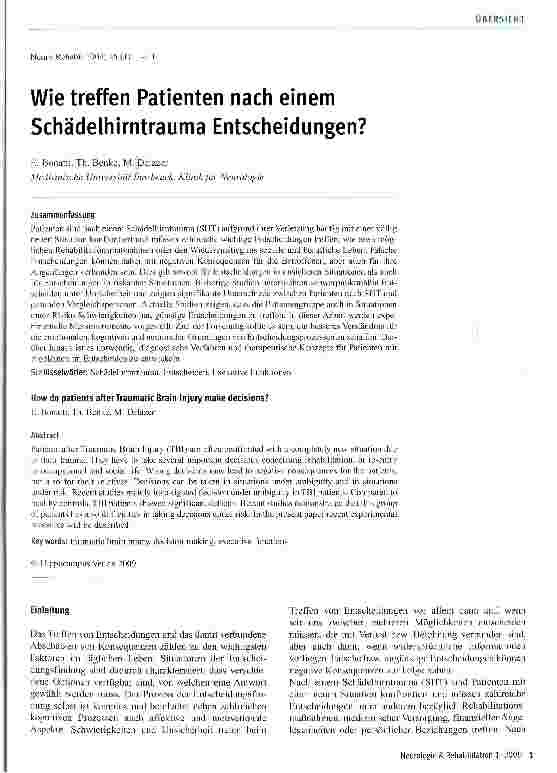 Vorschauseite 1: Wie treffen Patienten nach einem Schädelhirntrauma Entscheidungen?