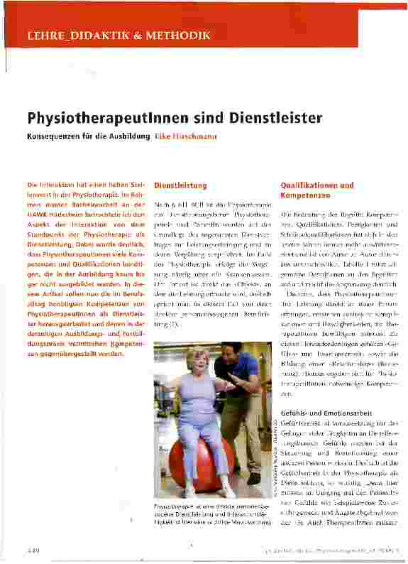 Vorschauseite 1: Physiotherapeutlnnen sind Dienstleister