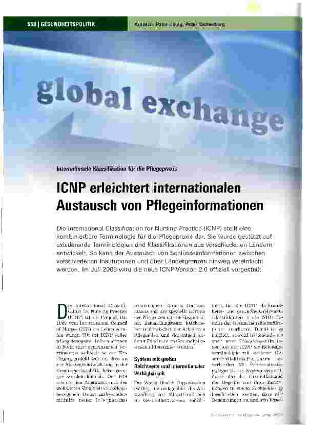 Vorschauseite 1: ICNP erleichtert internationalen Austausch von Pflegeinformationen