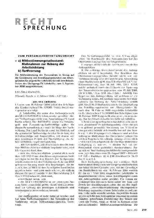 Vorschauseite 1: ZUM PERSONALVERTRETUNGSRECHTMitbestimmungstatbestand: Maßnahmen zur Hebung der Arbeitsleistung