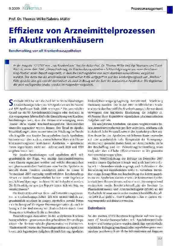 Vorschauseite 1: Effizienz von Arzneimittelpro in Akutkrankenhäusern
