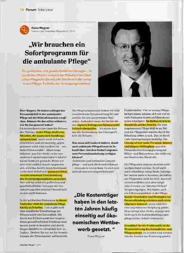 Vorschauseite 1: Wir brauchen ein Sofortprogramm für die ambulante Pflege