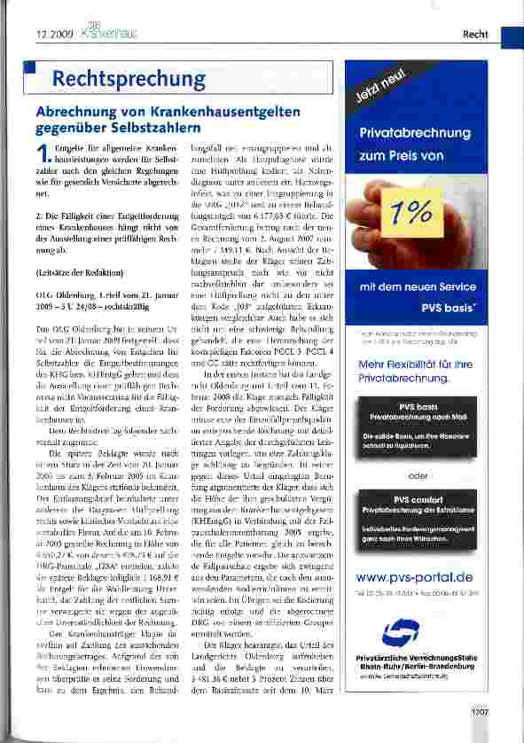 Vorschauseite 1: Abrechnung von Krankenhausentgelten gegenüber Selbstzahlern
