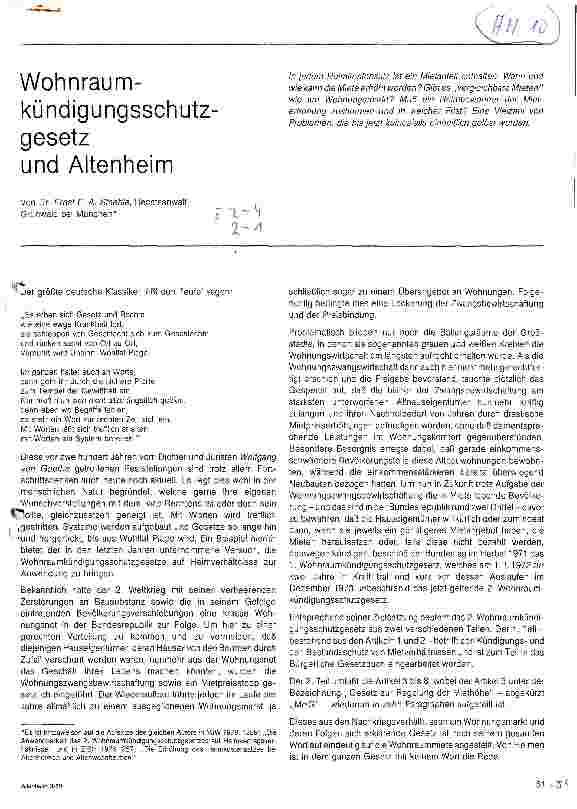 Vorschauseite 1: Wohnraumkündigungsschutzgesetz und Altenheim