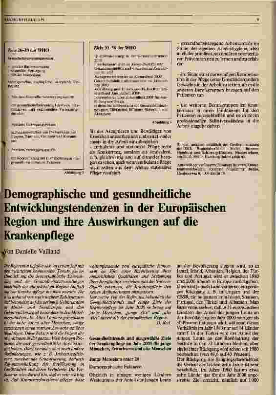 Vorschauseite 1: Demographische und gesundheitliche Entwicklungstendenzen in der Europäischen Region u. ihre Auswirkungen auf die Krankenpflege