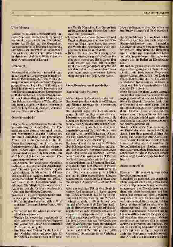 Vorschauseite 4: Demographische und gesundheitliche Entwicklungstendenzen in der Europäischen Region u. ihre Auswirkungen auf die Krankenpflege