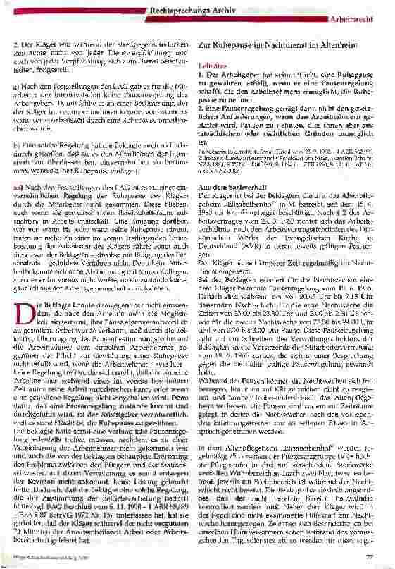 Vorschauseite 3: Wichtige höchstrichterliche Urteile zur Ruhepause im Krankenhaus und in Pflegeeinrichtungen