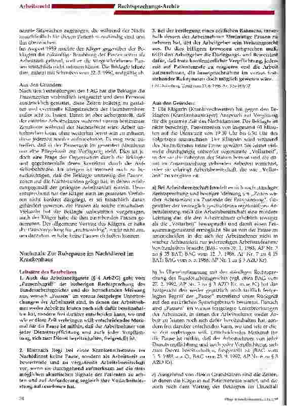 Vorschauseite 4: Wichtige höchstrichterliche Urteile zur Ruhepause im Krankenhaus und in Pflegeeinrichtungen