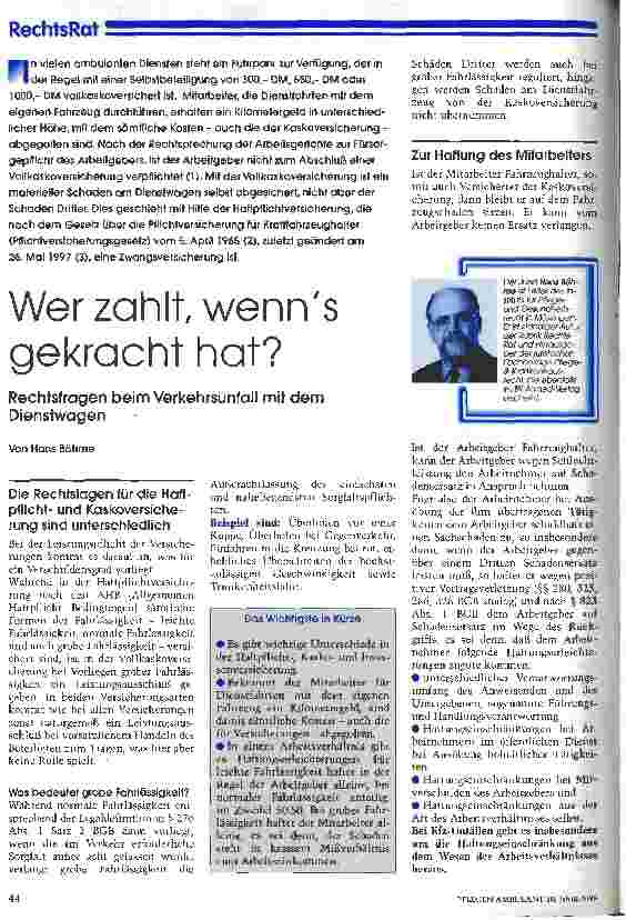 Vorschauseite 1: Wer zahlt, wenns gekracht hat?