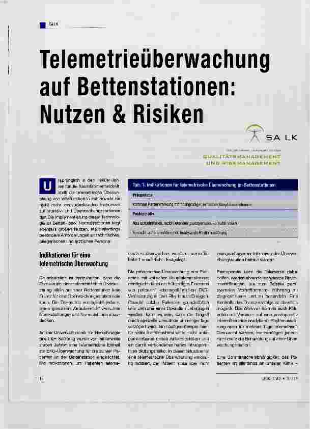 Vorschauseite 1: Telemetrieüberwachung auf Bettenstationen: Nutzen & Risiken