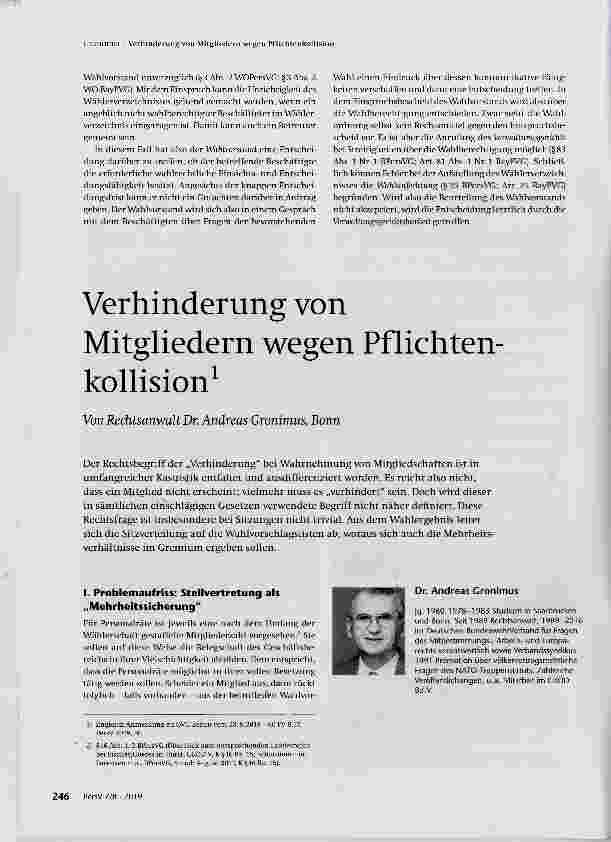 Vorschauseite 1: Verhinderung von Mitgliedern wegen Pflichtenkollision