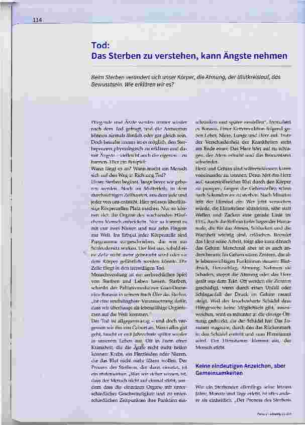Vorschauseite 1: Tod: Das Sterben zu verstehen, kann Ängste nehmen