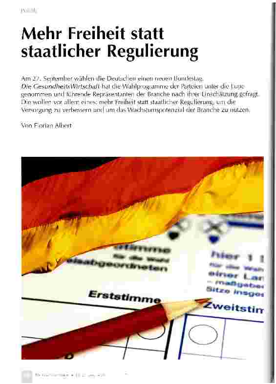 Vorschauseite 1: Mehr Freiheit statt staatlicher Regulierung