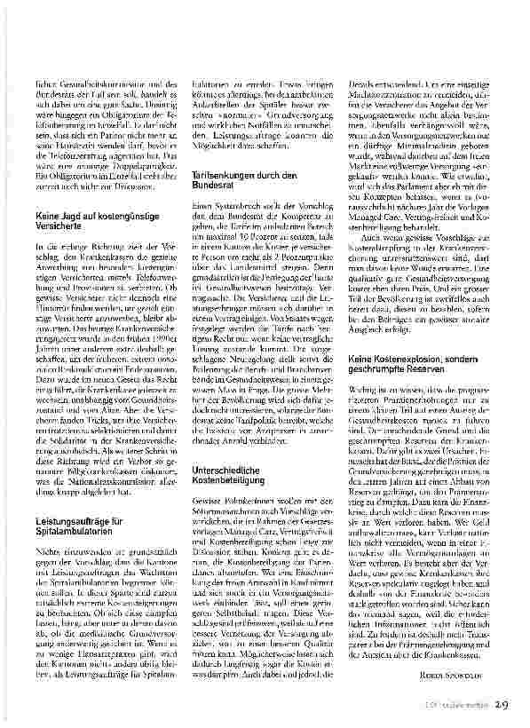 Vorschauseite 3: Eingeschränkte WahlfreiheitPraxisgebühr, Telefonberatung etc. : Hektische Debatte über Sofortmassnahmen in der Krankenversicherung