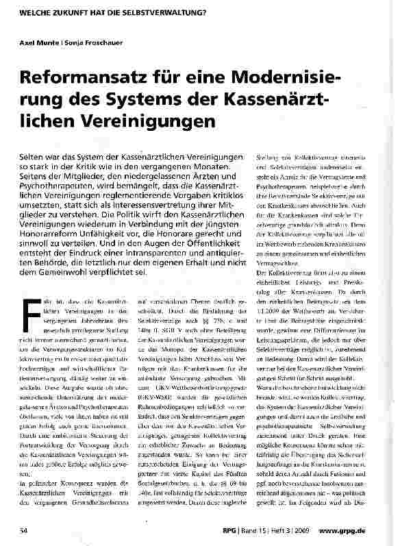 Vorschauseite 1: Reformansatz für eine Modernisierung des Systems der Kassenärztlichen Vereinigungen