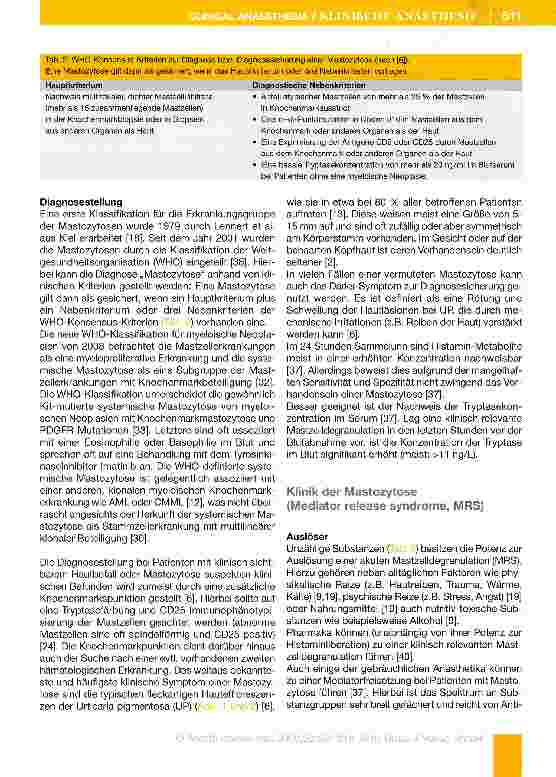 Vorschauseite 4: Mastozytose: Pathologie und anästhesiologische Implikationen für die Praxis