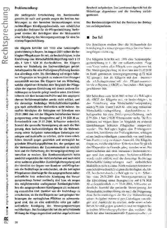 Vorschauseite 2: Weigerung des Heimträgers, an einer anlasslosen Wirtschaftlichkeitsprüfung eines Pflegeheims mitzuwirken - Kündigung des Versorgungsvertrags