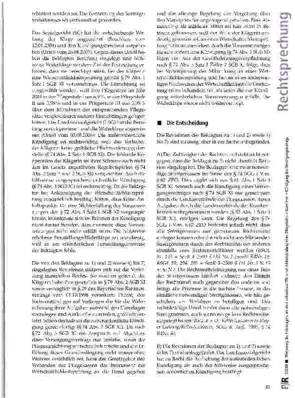 Vorschauseite 3: Weigerung des Heimträgers, an einer anlasslosen Wirtschaftlichkeitsprüfung eines Pflegeheims mitzuwirken - Kündigung des Versorgungsvertrags