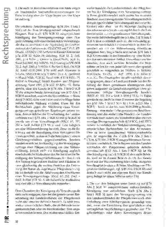 Vorschauseite 4: Weigerung des Heimträgers, an einer anlasslosen Wirtschaftlichkeitsprüfung eines Pflegeheims mitzuwirken - Kündigung des Versorgungsvertrags