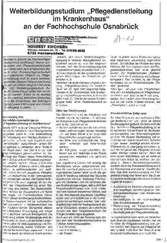 Vorschauseite 1: Weiterbildungstudium Pflegedienstleitung im Krankenhaus and der Fachhochschule Osnabrück