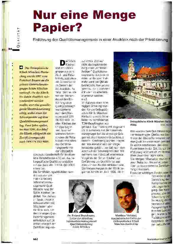 Vorschauseite 1: Nur eine Menge Papier? Einführung des Qualitätsmanagements in einer Akutklinik nach der Privatisierung