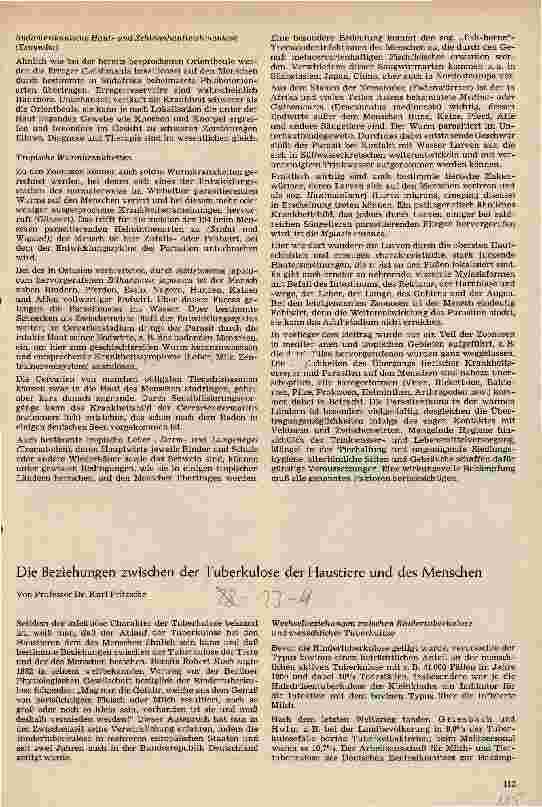 Vorschauseite 1: Die Beziehungen zwischen der Tuberkulose der Haustiere und des Menschen