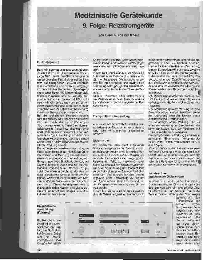 Vorschauseite 1: Medizinische Gerätekunde 9. Folge: Reizstromgeräte